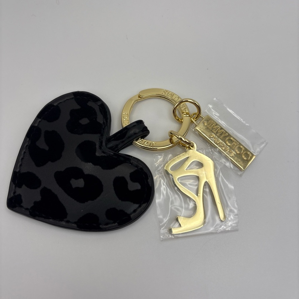 Jimmy Choo Black Leather Heart And Gold Heel Keychain